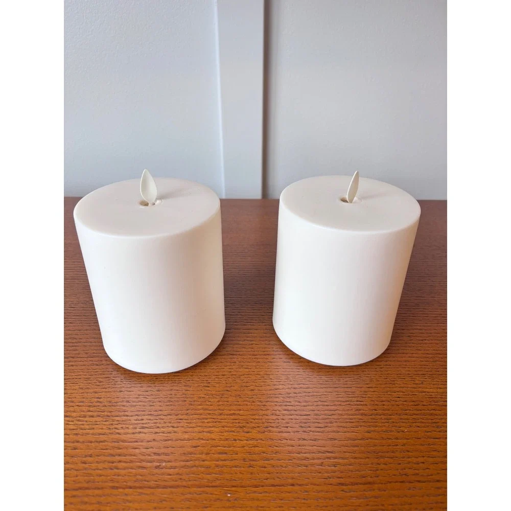 Pottery Barn Luminara Flameless Pillar Candles Ivory Set of 2 Flickering LED